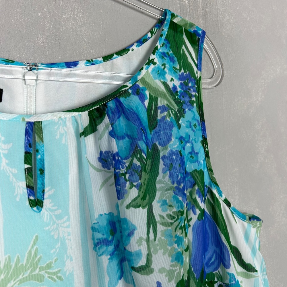 Talbots midi dress size 16W sleeveless fit & flare blue floral chiffon lined - Picture 7 of 11